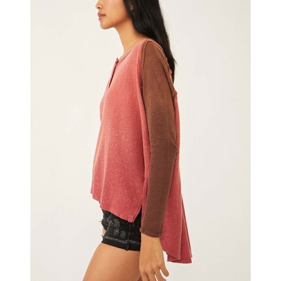 Free People Grand Slam 3/4 Tee / Red Clover Combo Tshirt Top NWOT S - Picture 2 of 6